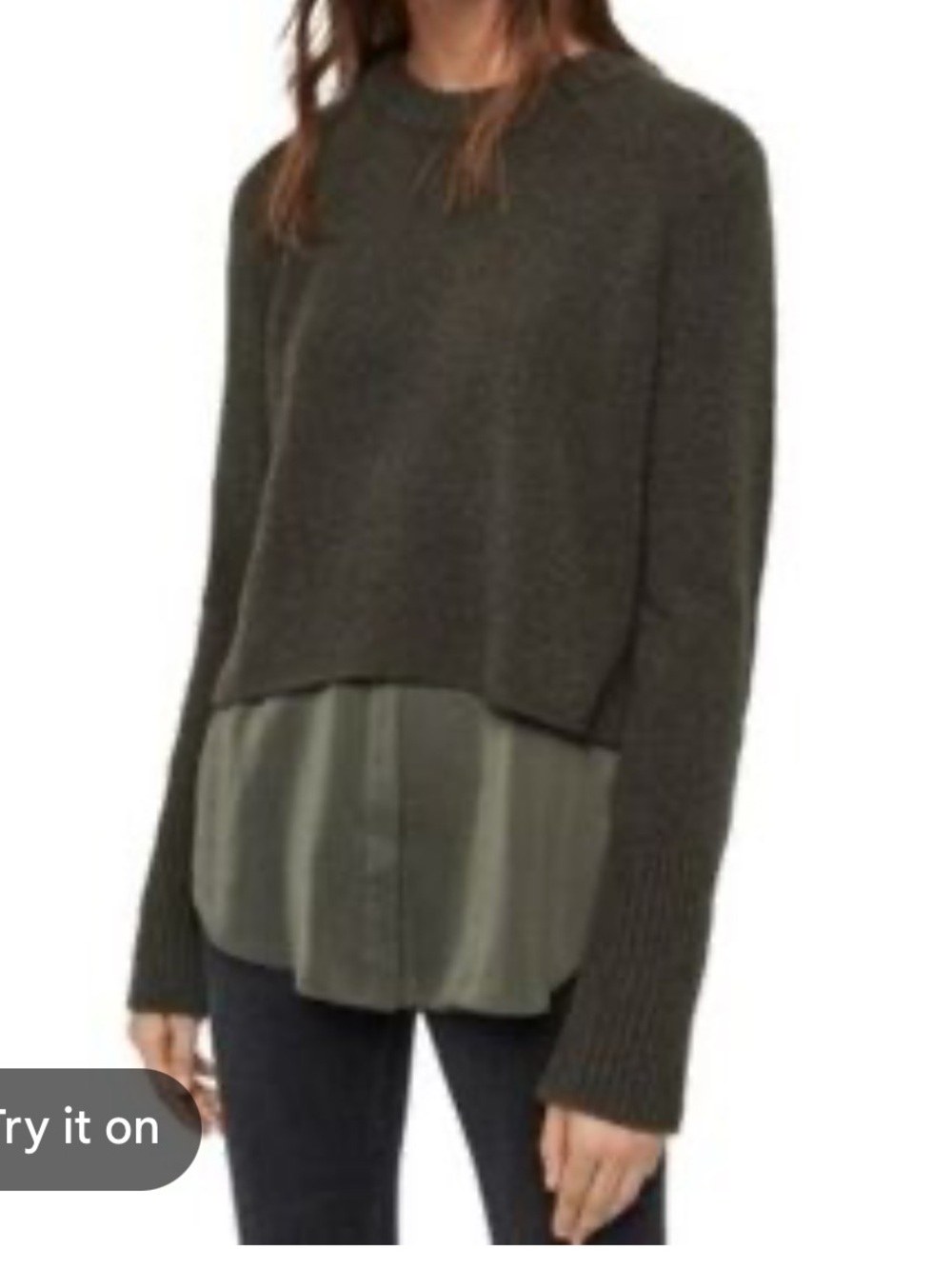All Saints Olive Layered Crewneck Sweater